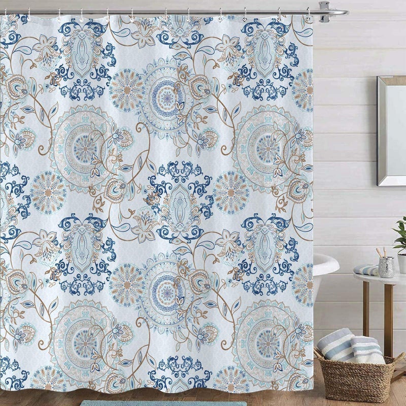 Neasow Light Blue and Navy Paisley Shower Curtain, Cool Teal Design Floral Bathroom Curtain Shower Curtains 72Ã—72 inches - Image 2